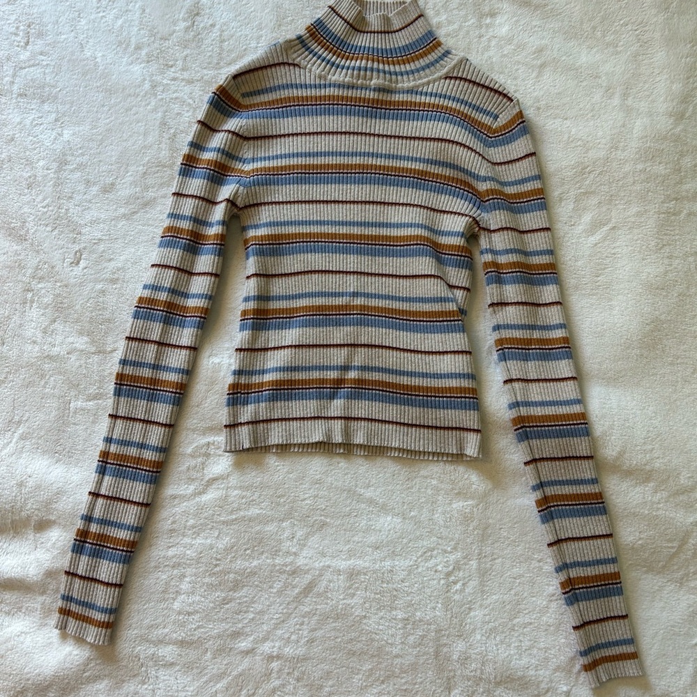 Pink Republic Striped Ribbed Crop Top - Cream, Blue, Brown
